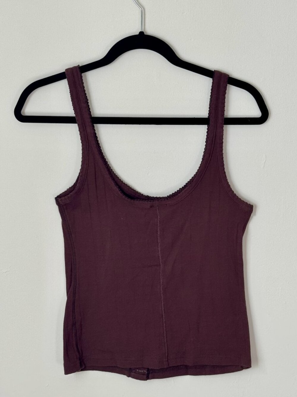 FREE PEOPLE End Game Pointelle Tank in Shaved Chocolate!! Sz L - Picture 6 of 7
